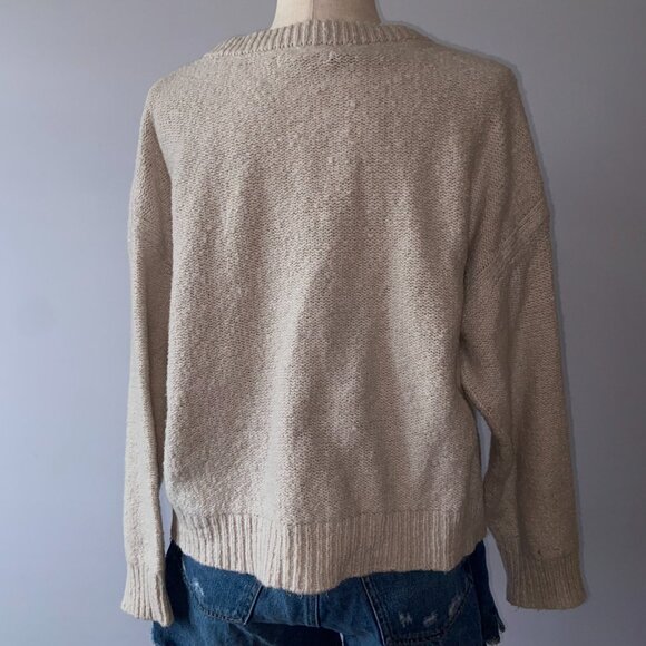 American Eagle Soft Beige Crew Neck Sweater With Lace Tie Front Design Size XL - Picture 6 of 7